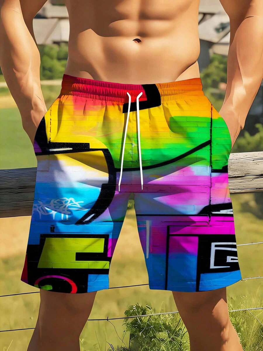Mens Rainbow Graffiti Print Sw - Swim Trunk Quick Dry recension och pris
