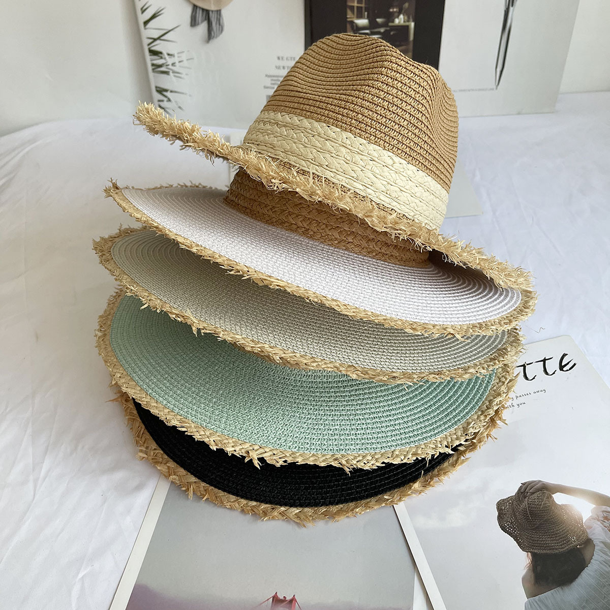 Fringed Brim Panama Hat Wide B - Bucket Hat Straw recension och pris
