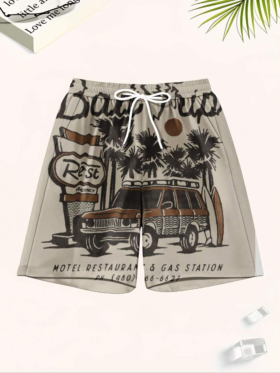 Mens Beach Trip Print Board Sh - Swim Trunk Quick Dry recension och pris