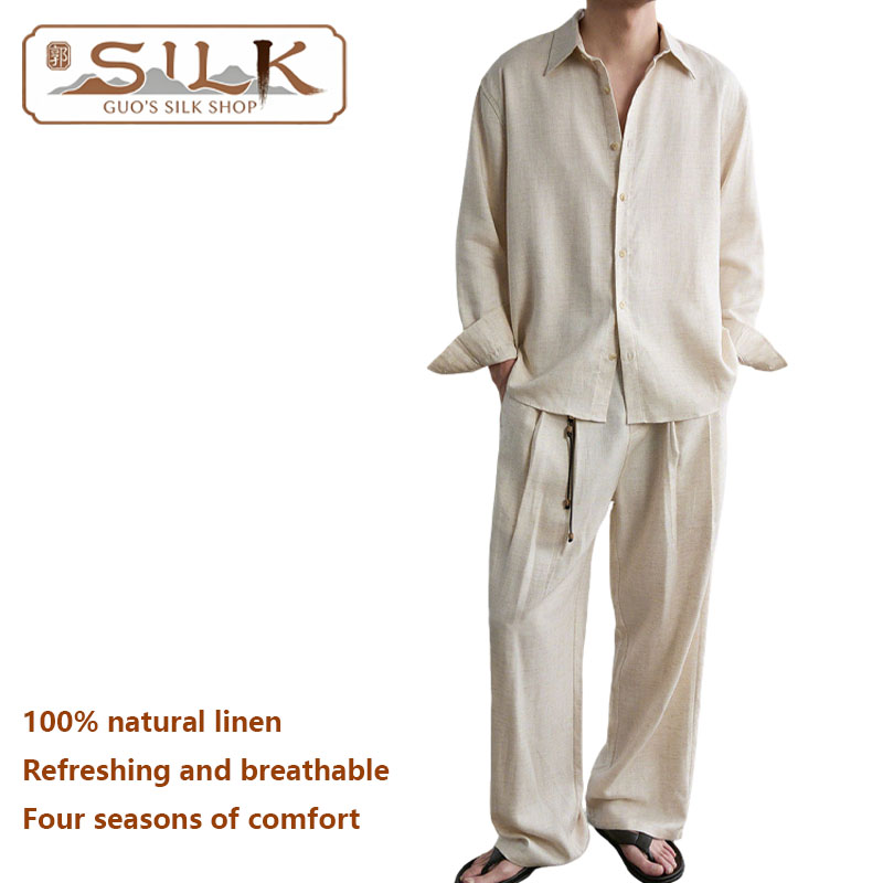 High-end Natural Linen Men's S - Linen Shirt Breathable recension och pris