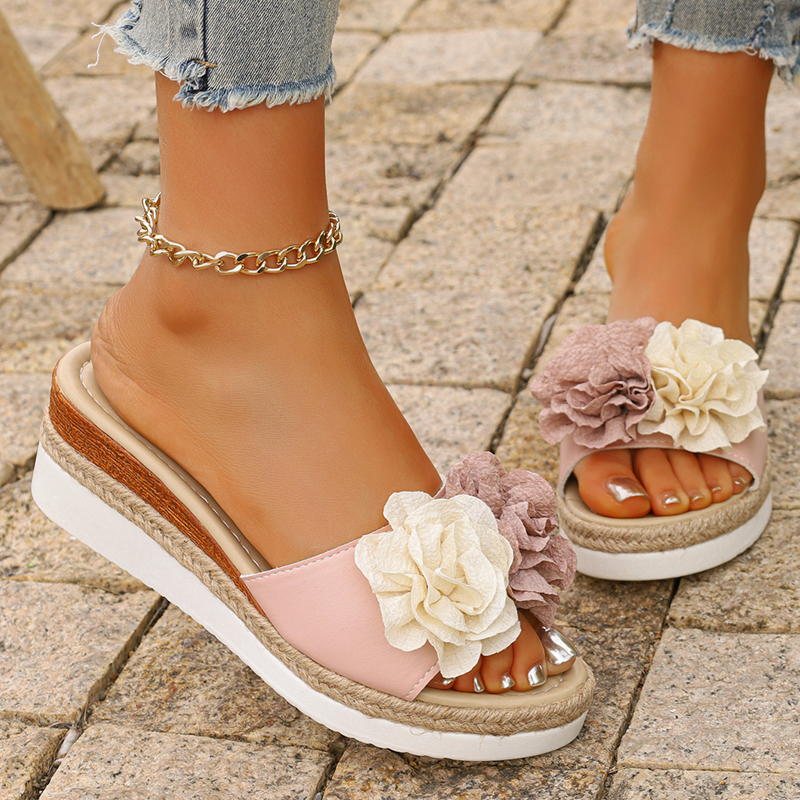 Women's Pink Flower Decor Plat - Espadrille Slip On recension och pris