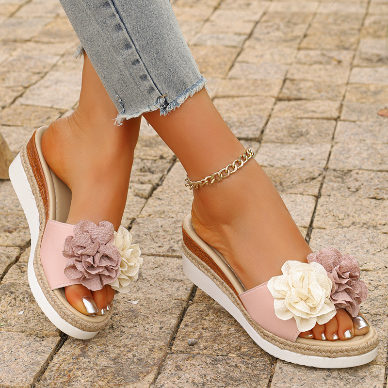 Women's Pink Flower Decor Plat - Espadrille Slip On recension och pris