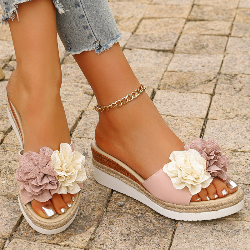 Women's Pink Flower Decor Plat - Espadrille Slip On recension och pris
