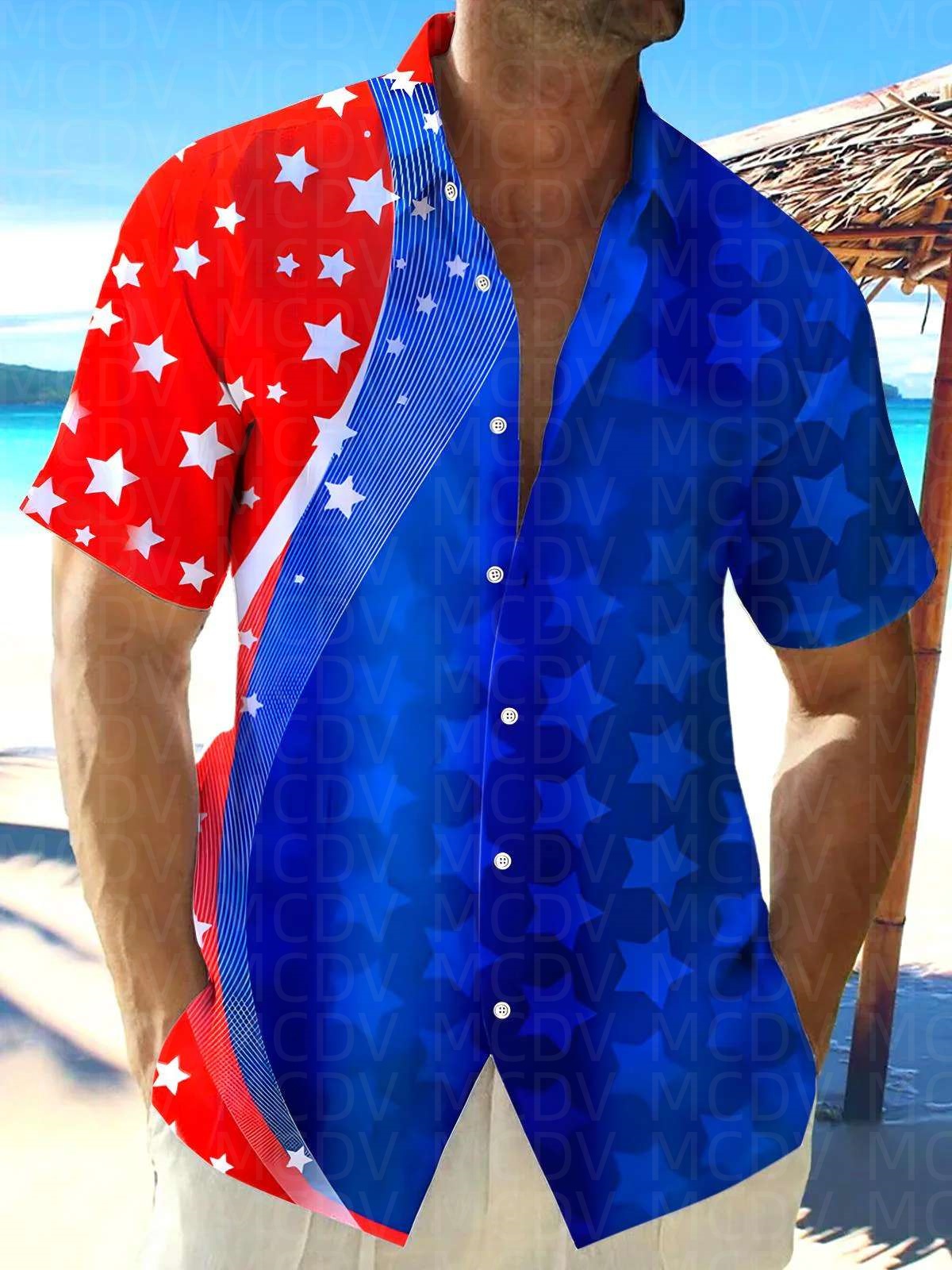 Star Pattern Style Men's Hawai - Shirt Camp Collar recension och pris