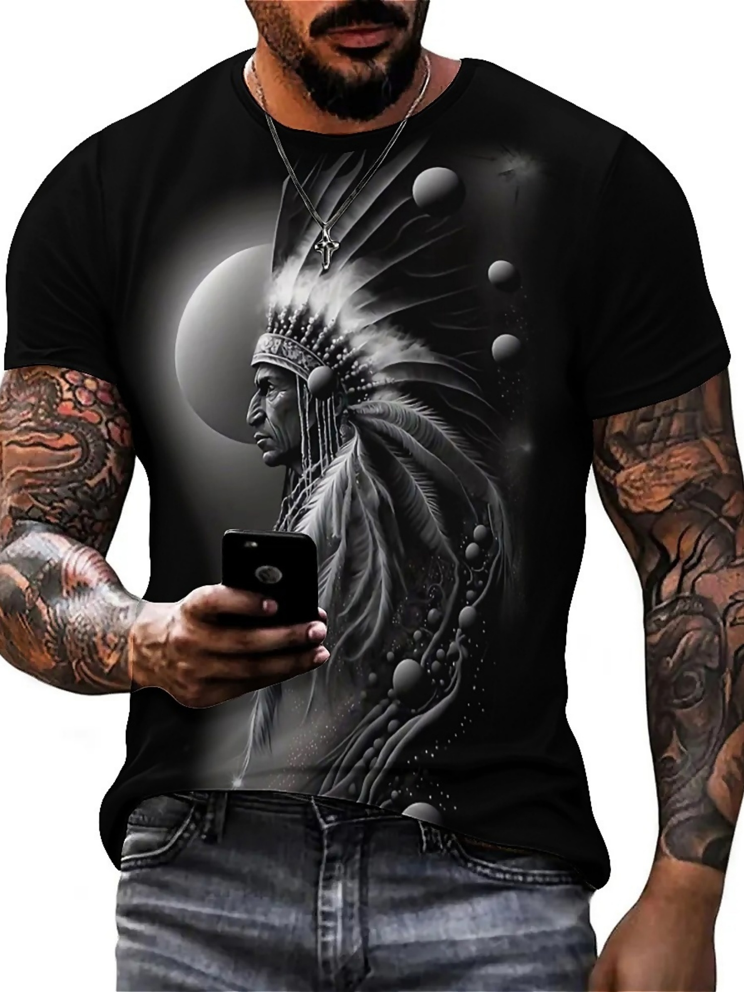 Men's 3D Printed Tribal Chieft - Tee Graphic Print recension och pris