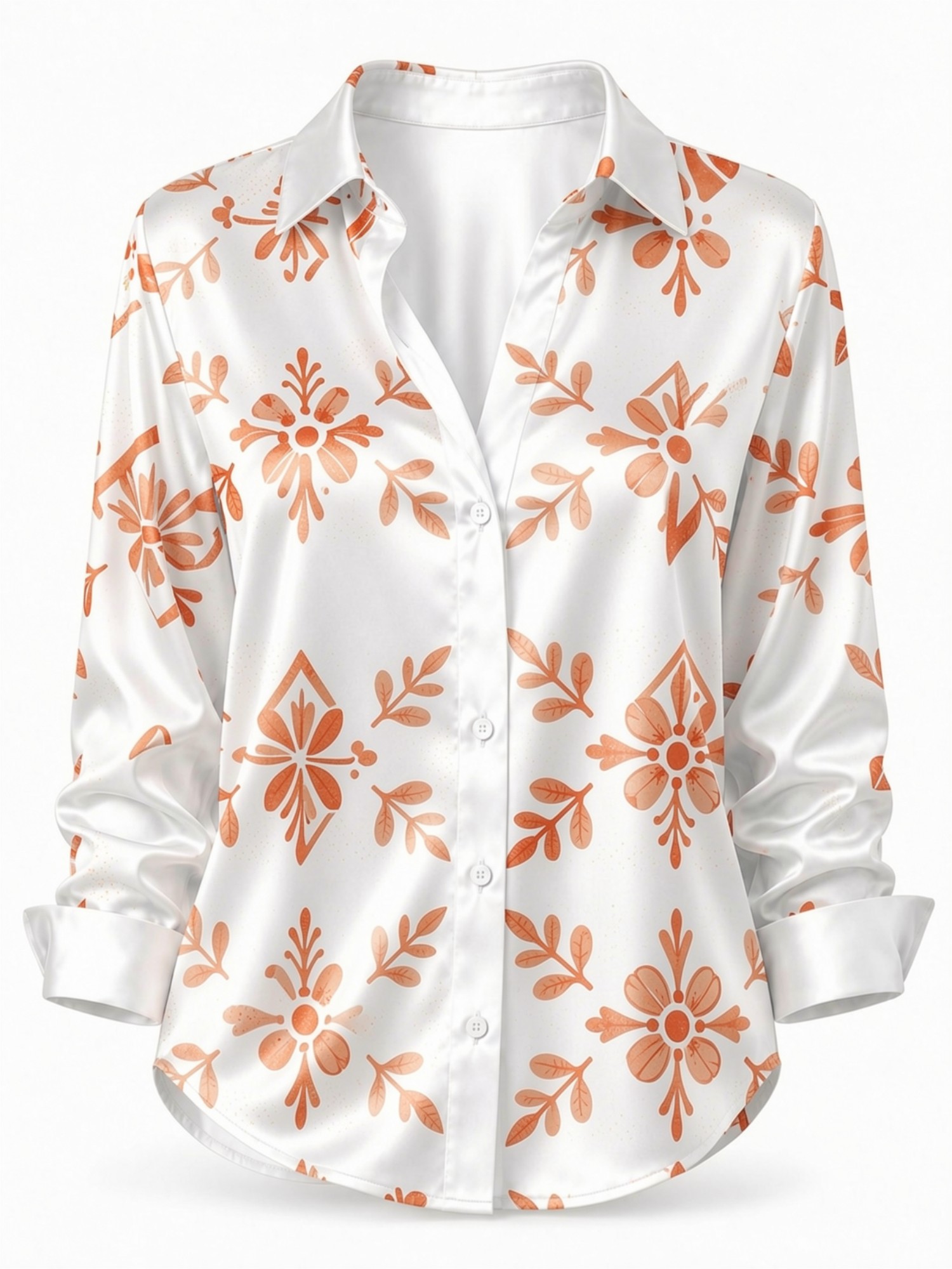 Cream Orange Floral Satin Blou - Resort Shirt Floral recension och pris