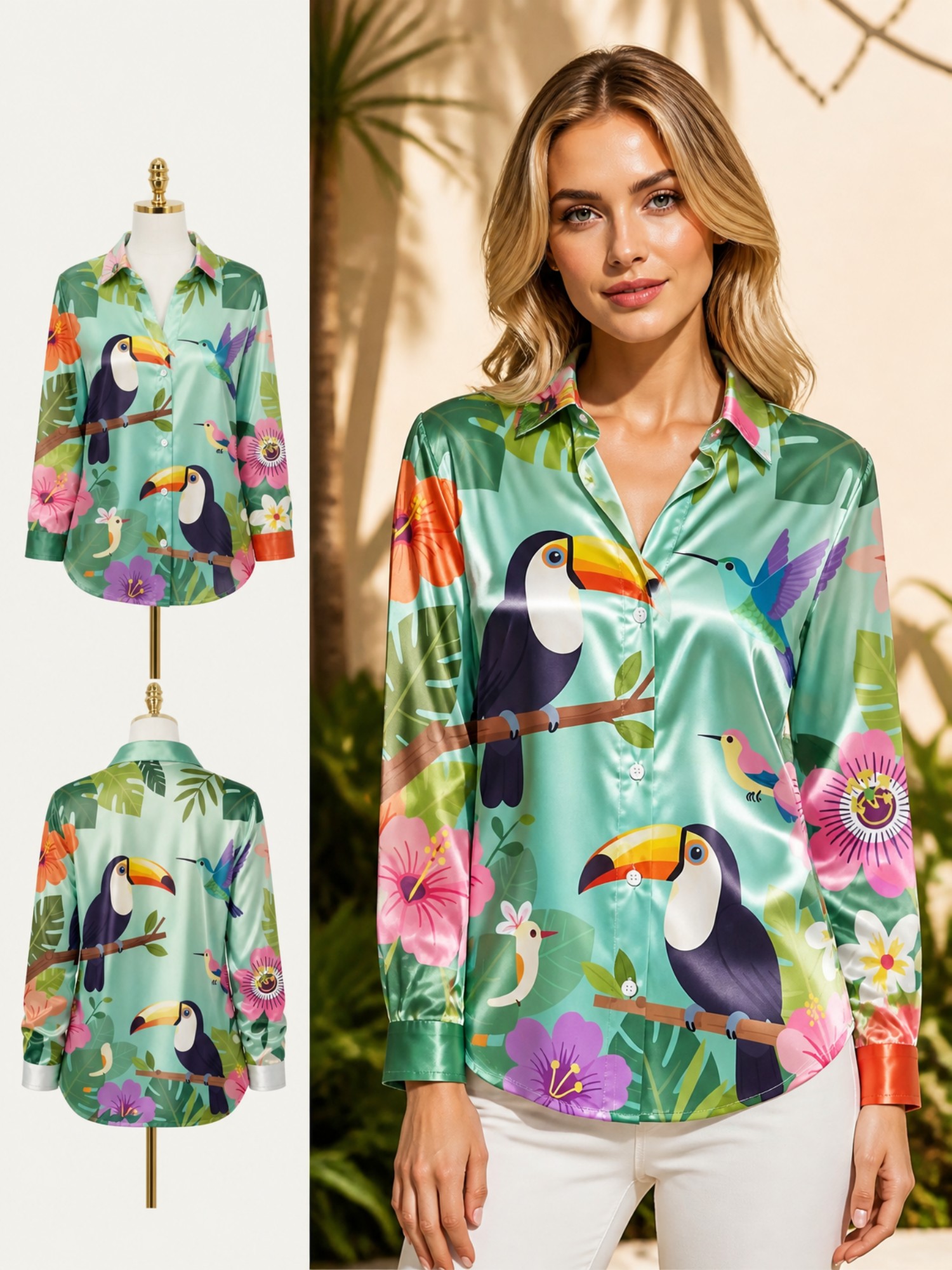 Mint Toucan Satin Button Shirt - Resort Shirt Floral recension och pris