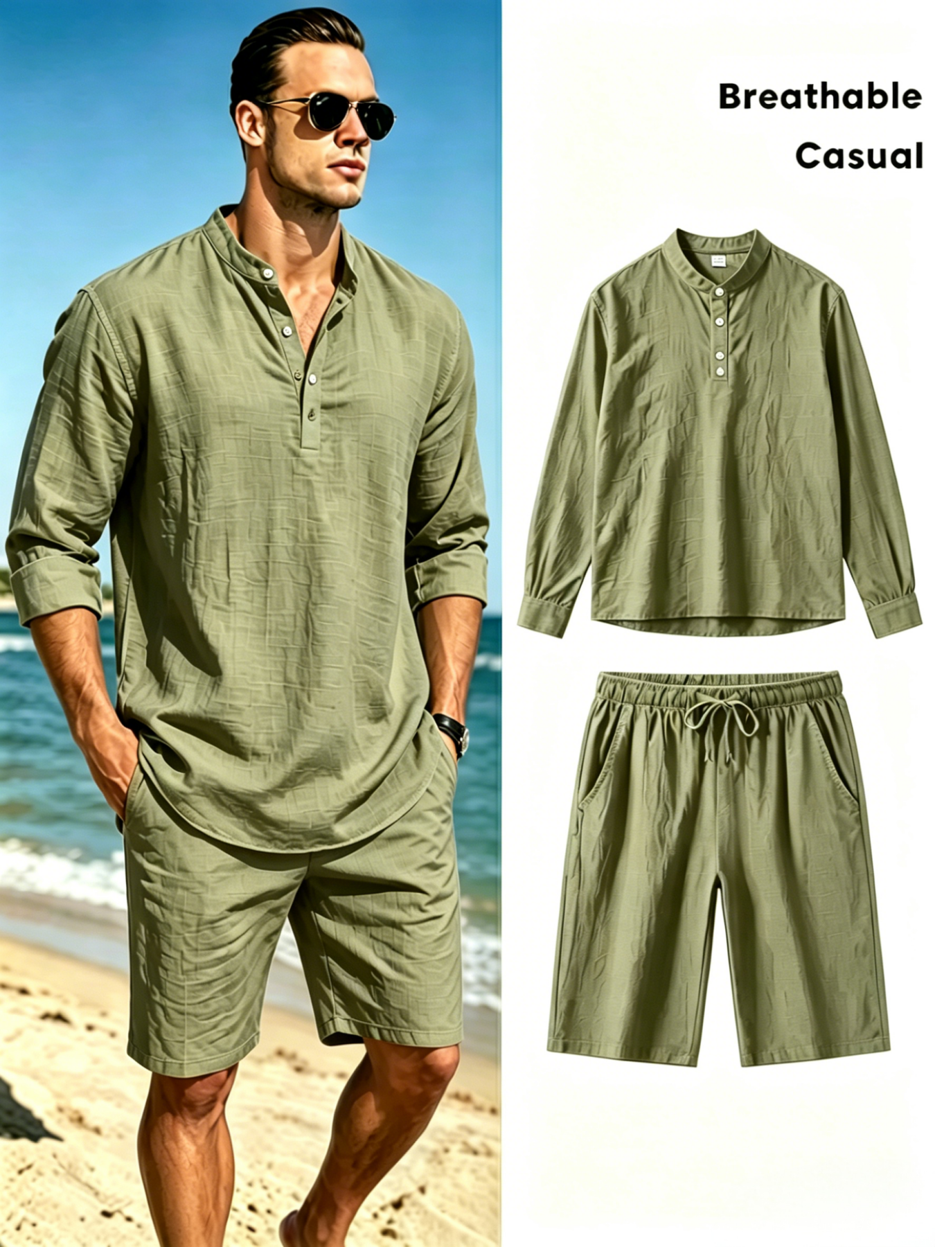 mens cotton linen henley shirt - Linen Shirt Breathable recension och pris