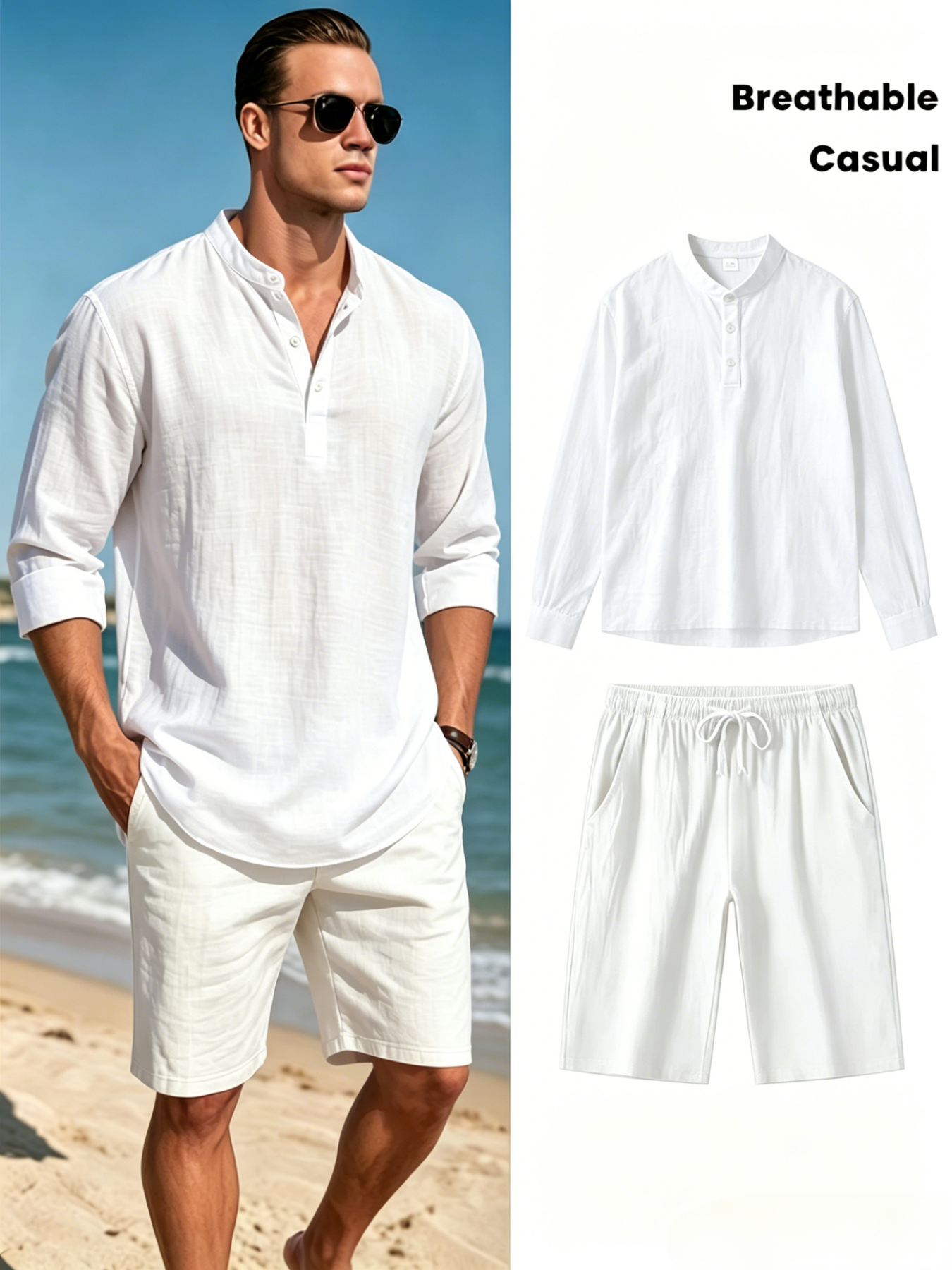 mens cotton linen henley shirt - Linen Shirt Breathable recension och pris