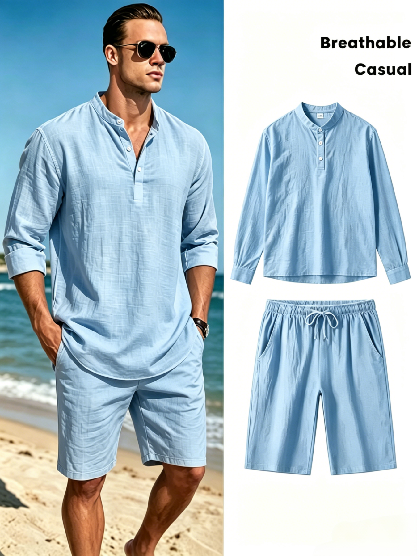 mens cotton linen henley shirt - Linen Shirt Breathable recension och pris