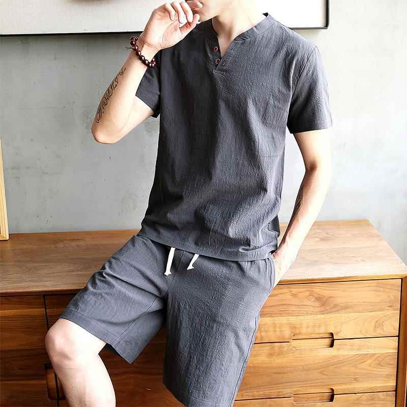 Men's Cotton Linen Set T-shirt - Linen Shirt Breathable recension och pris