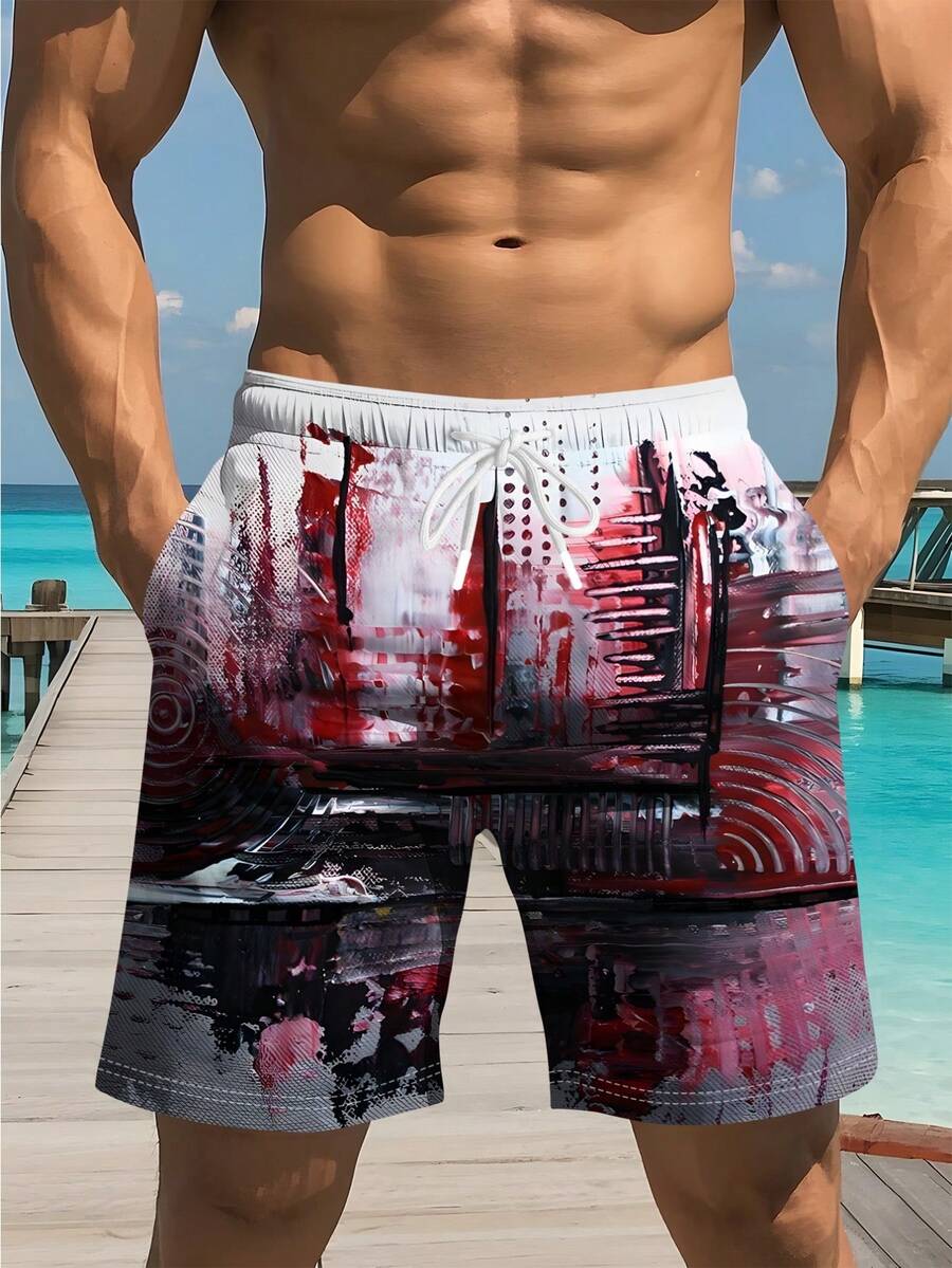 Mens Abstract Print Beach Shor - Swim Trunk Quick Dry recension och pris
