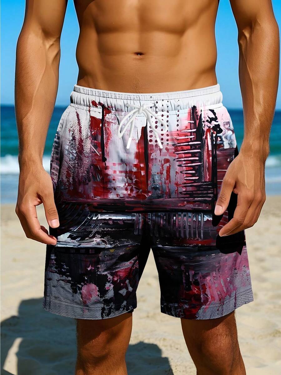 Mens Abstract Print Beach Shor - Swim Trunk Quick Dry recension och pris