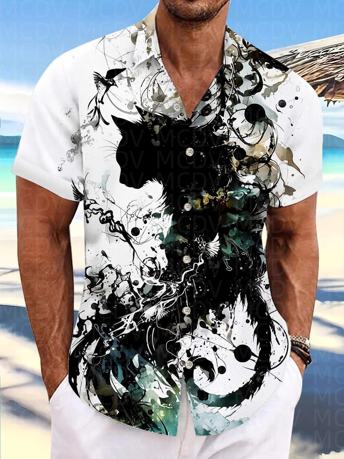 Motorcycle Pattern Men's Hawai - Shirt Camp Collar recension och pris