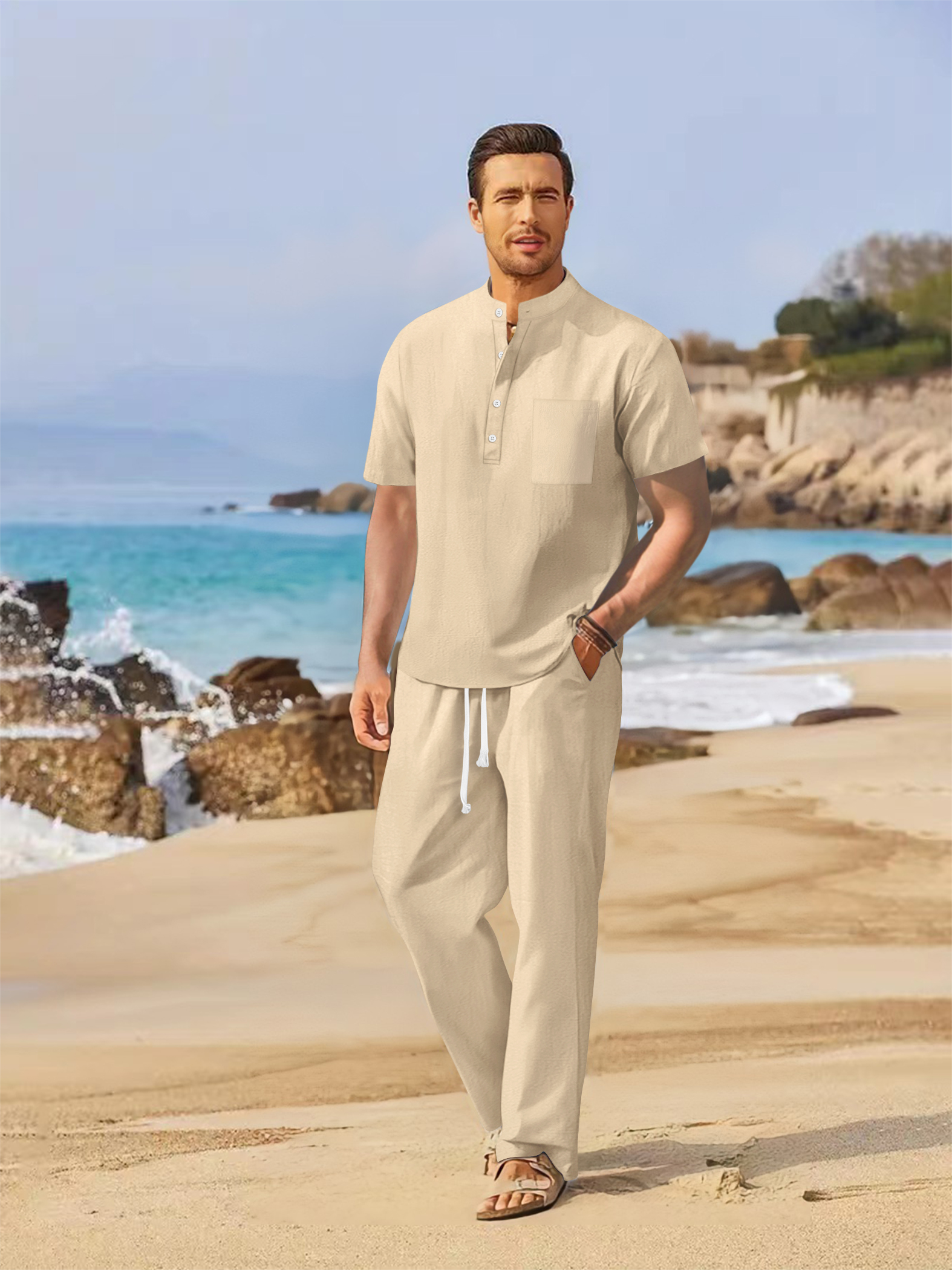 Summer men's cotton and linen  - Short Linen Drawstring recension och pris