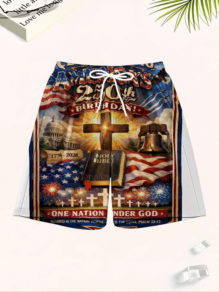 Mens Patriotic Swim Trunks 250 - Swim Trunk Quick Dry recension och pris