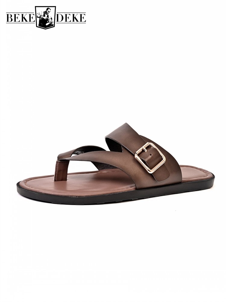 Outside Summer Mens Flat Shoes - Flip Flop Leather Men recension och pris