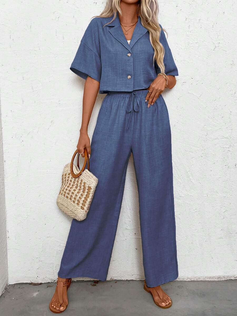 Womens Linen Short Sleeve Shir - Short Linen Drawstring recension och pris