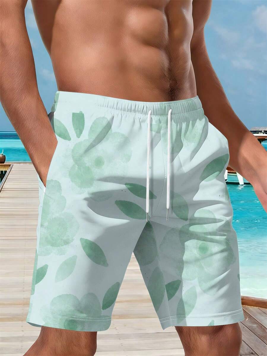 Mens Floral Print Beach Shorts - Swim Trunk Quick Dry recension och pris