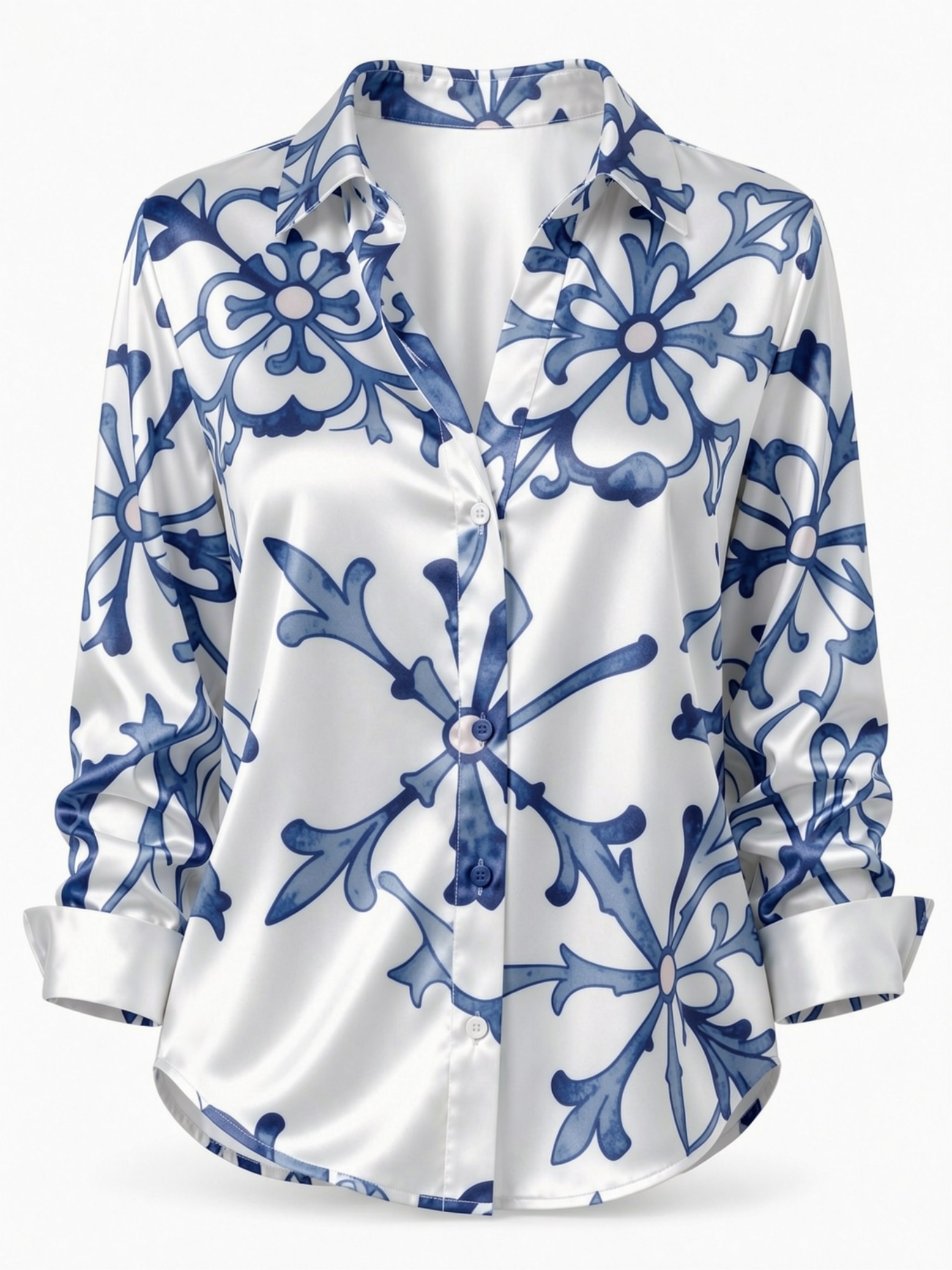 Blue Porcelain Floral Satin Bl - Resort Shirt Floral recension och pris