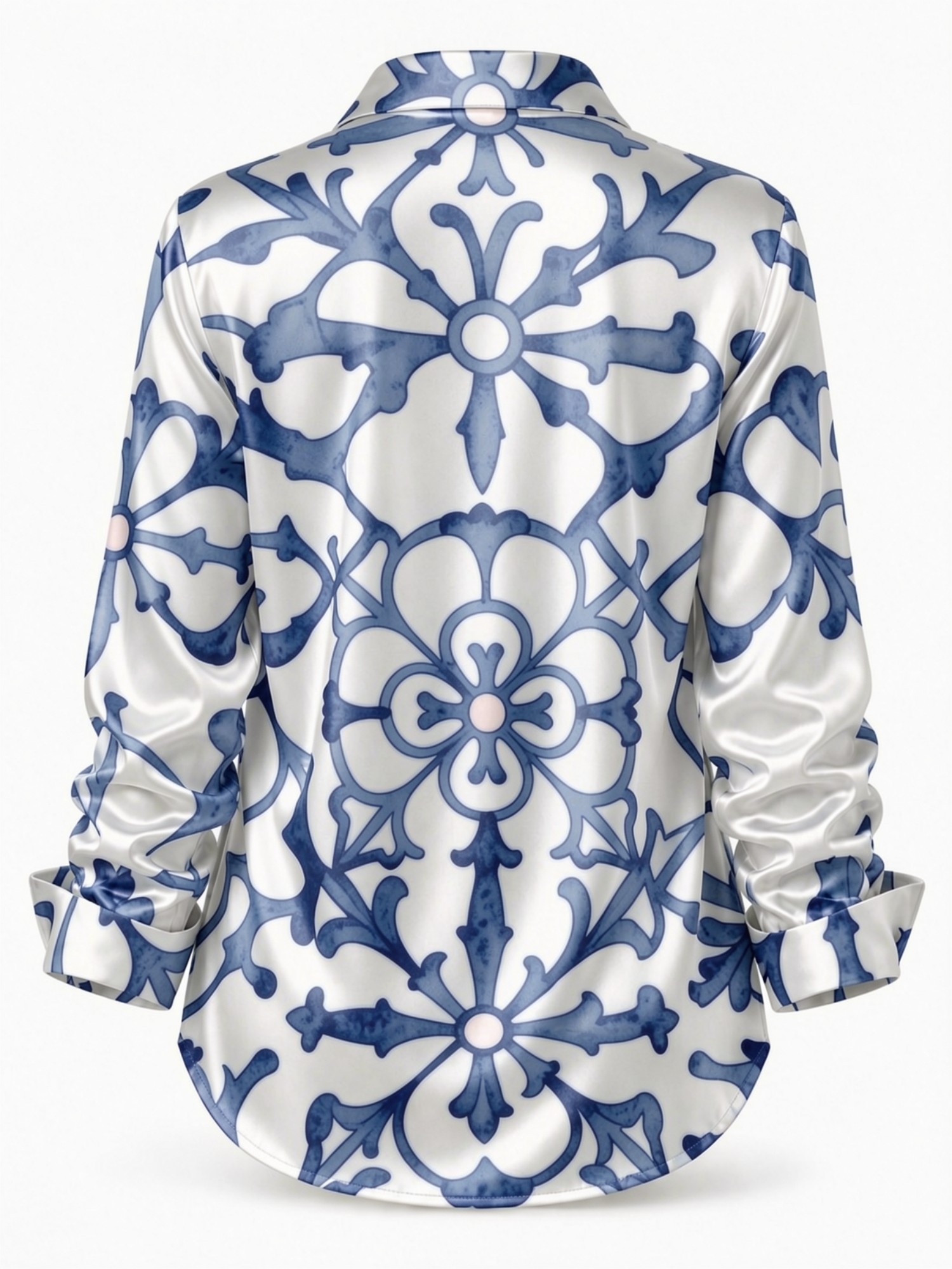 Blue Porcelain Floral Satin Bl - Resort Shirt Floral recension och pris
