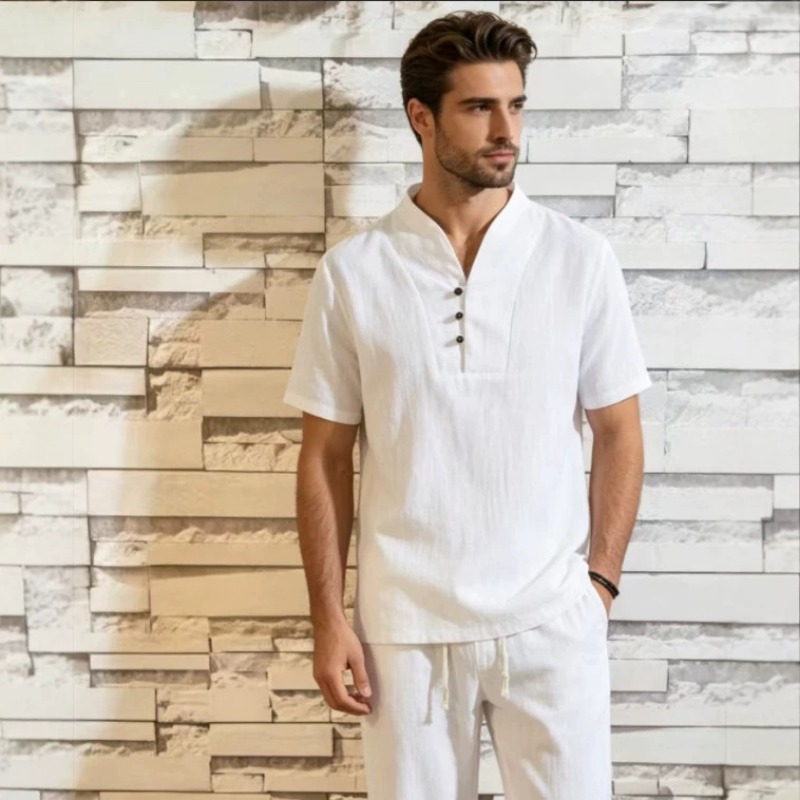 Men's Linen Cotton 2-Piece Set - Short Linen Drawstring recension och pris