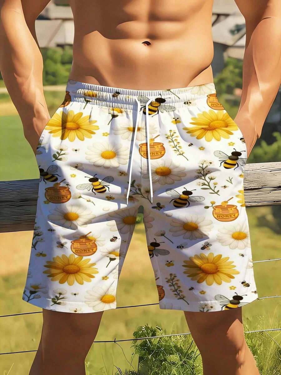 Mens Bee And Daisy Print Swim  - Swim Trunk Quick Dry recension och pris