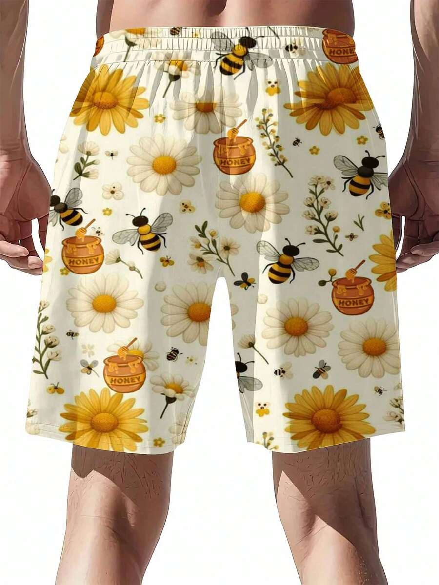 Mens Bee And Daisy Print Swim  - Swim Trunk Quick Dry recension och pris